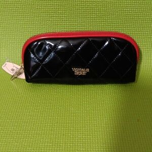 Victoria's Secret Black and Red Quilted Cosmetic Case